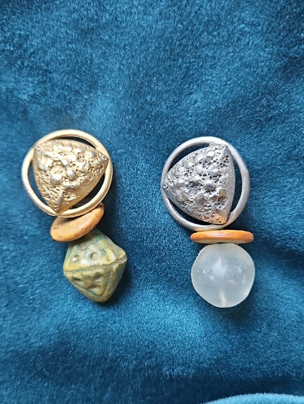 Artisan Two-Tone Geometric Drop Earrings in Gold & Silver